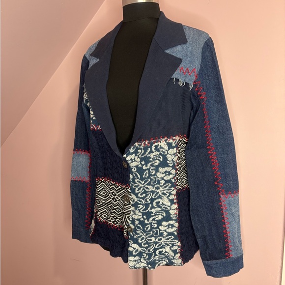 Desigual Blue and Red Blazer Artistic Patchwork Design - Picture 2 of 4